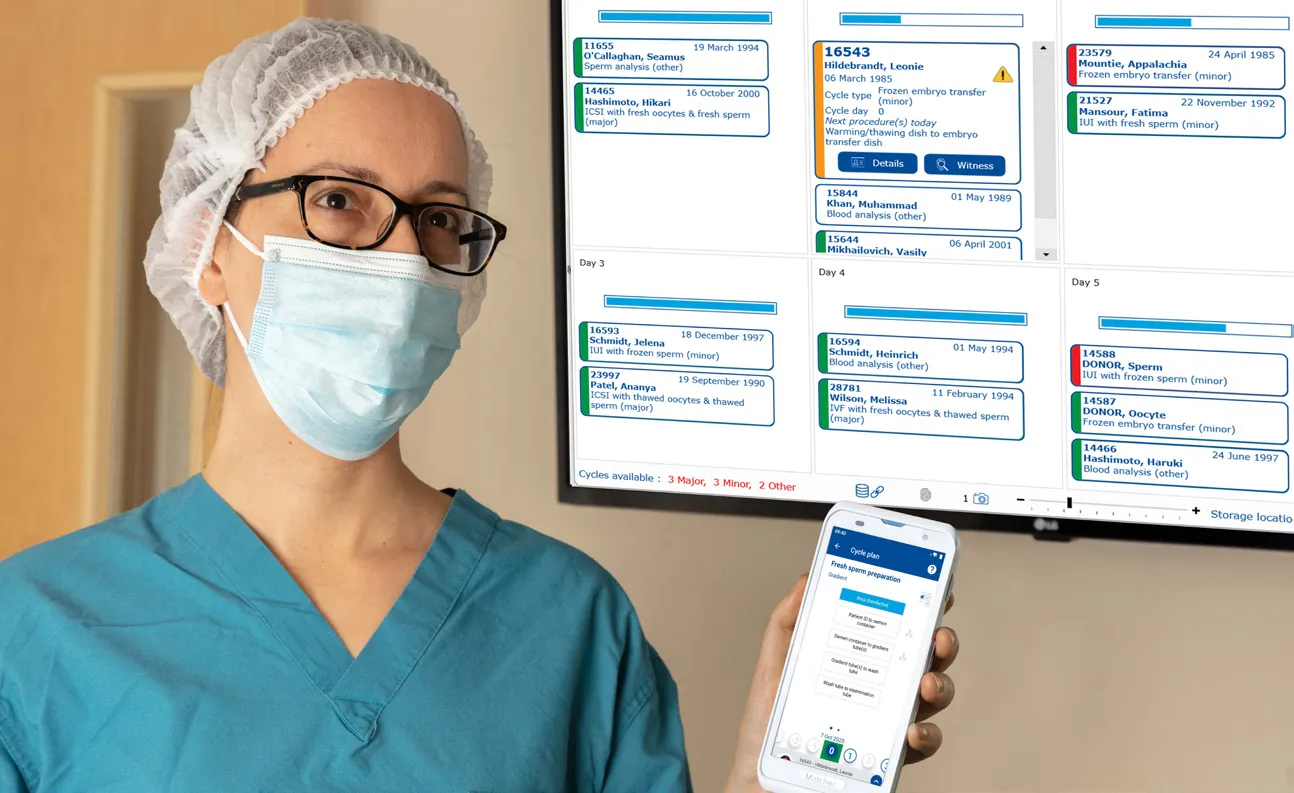 Matcher barcode labels on IVF labware